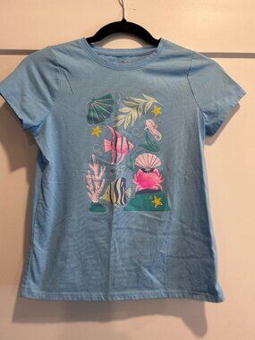 Cat & Jack Girls Large 10/12 Blue Under the Sea Graphic T-Shirt